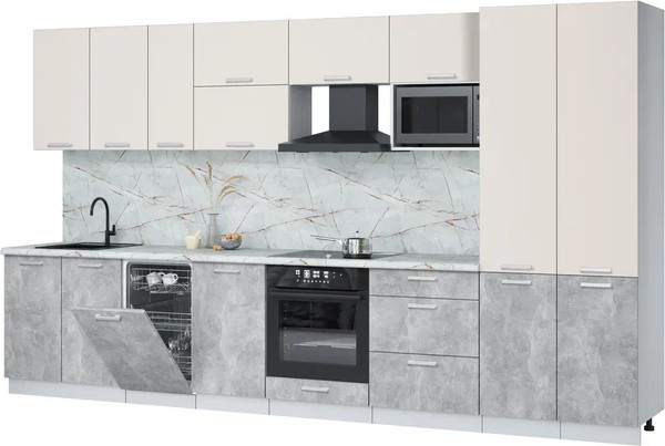 Изображение товара Кухонный гарнитур Интерлиния Мила Лайт 3.7-ПМ4 (персидский жемчуг/бетон/серый каспий)