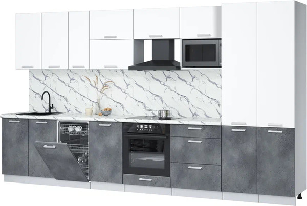 Изображение товара Кухонный гарнитур Интерлиния Мила Лайт 3.7-ПМ4 ( белый платинум/бетон портленд/белый гранит)