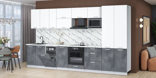 Изображение товара Кухонный гарнитур Интерлиния Мила Лайт 3.7-ПМ4 ( белый платинум/бетон портленд/белый гранит)