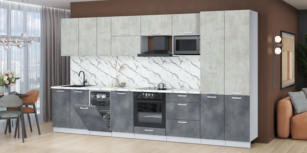 Изображение товара Кухонный гарнитур Интерлиния Мила Лайт 3.7-ПМ4  (бетон лайт/бетон портленд/белый гранит)