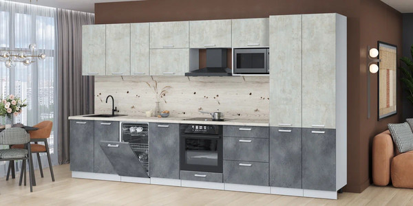 Изображение товара Кухонный гарнитур Интерлиния Мила Лайт 3.7-ПМ4 (бетон лайт/бетон портленд/бискайская сосна)