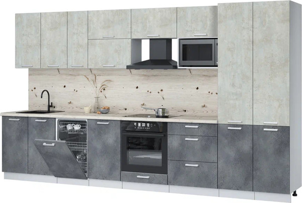 Изображение товара Кухонный гарнитур Интерлиния Мила Лайт 3.7-ПМ4 (бетон лайт/бетон портленд/бискайская сосна)