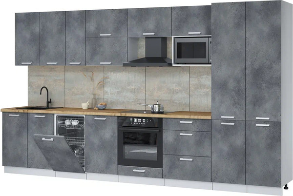 Изображение товара Кухонный гарнитур Интерлиния Мила Лайт 3.7-ПМ4 (бетон портленд/бетон портленд/дуб бунратти)