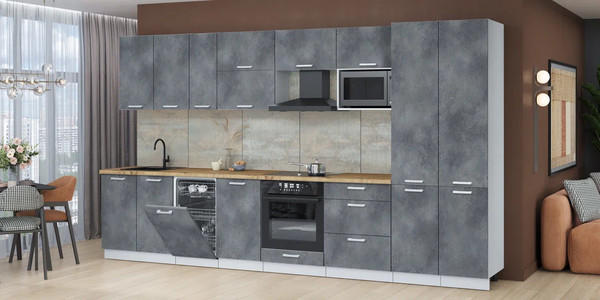 Изображение товара Кухонный гарнитур Интерлиния Мила Лайт 3.7-ПМ4 (бетон портленд/бетон портленд/дуб бунратти)