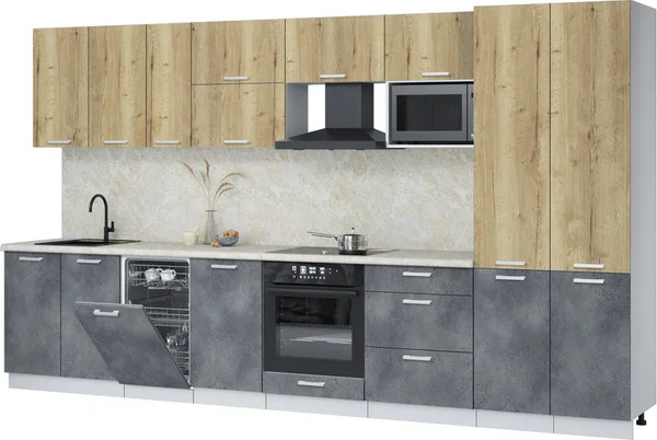 Изображение товара Кухонный гарнитур Интерлиния Мила Лайт 3.7-ПМ4 (дуб золотой/бетон портленд/опал светлый)