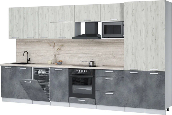 Изображение товара Кухонный гарнитур Интерлиния Мила Лайт 3.7-ПМ4 (дуб белый/бетон портленд/травертин серый)