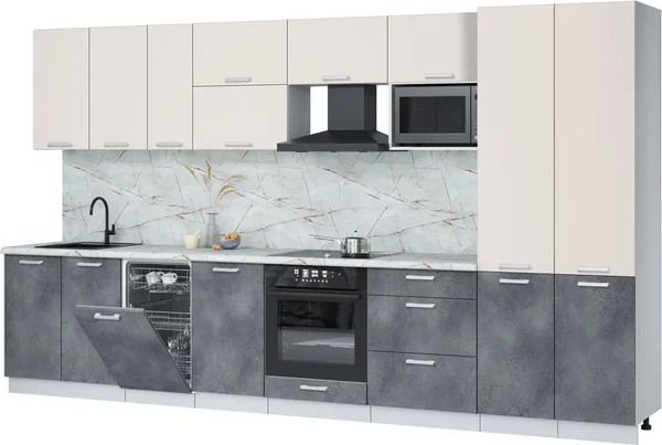 Изображение товара Кухонный гарнитур Интерлиния Мила Лайт 3.7-ПМ4  (персидский жемчуг/бетон портленд/серый каспий)