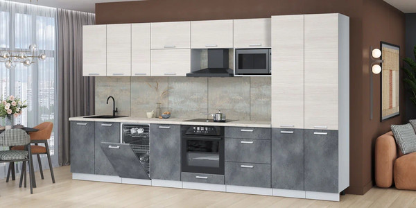 Изображение товара Кухонный гарнитур Интерлиния Мила Лайт 3.7-ПМ4 ( вудлайн кремовый/бетон портленд/бискайская сосна)