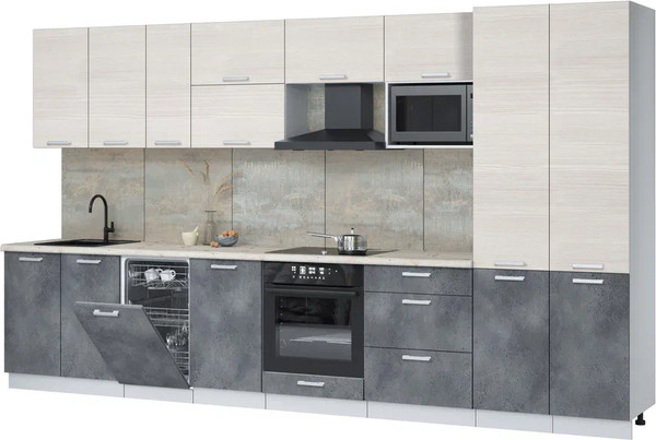 Изображение товара Кухонный гарнитур Интерлиния Мила Лайт 3.7-ПМ4 ( вудлайн кремовый/бетон портленд/бискайская сосна)