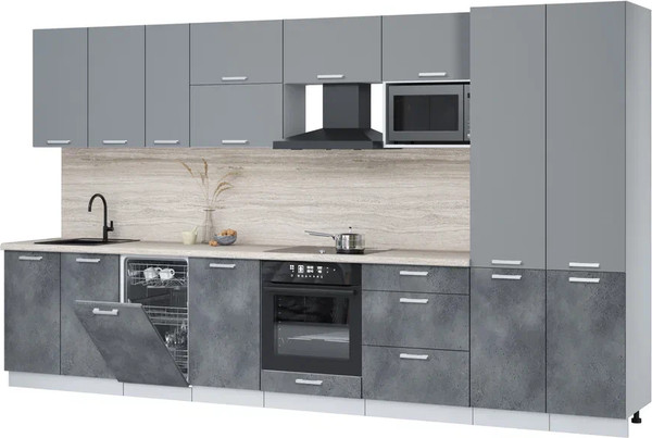 Изображение товара Кухонный гарнитур Интерлиния Мила Лайт 3.7-ПМ4 (серебро/бетон портленд/травертин серый)