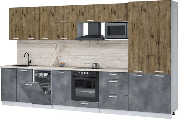 Изображение товара Кухонный гарнитур Интерлиния Мила Лайт 3.7-ПМ4  (дуб веллингтон/бетон портленд/травертин серый)