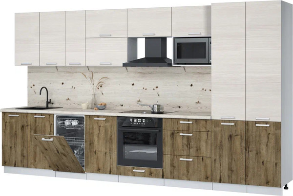 Изображение товара Кухонный гарнитур Интерлиния Мила Лайт 3.7-ПМ4  (вудлайн кремовый/дуб веллингтон/бискайская сосна)