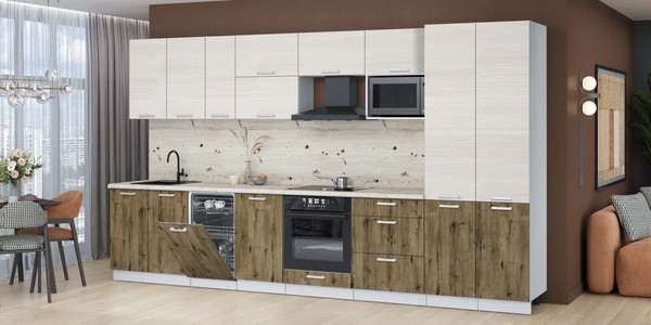 Изображение товара Кухонный гарнитур Интерлиния Мила Лайт 3.7-ПМ4  (вудлайн кремовый/дуб веллингтон/бискайская сосна)