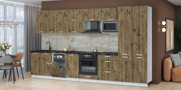 Изображение товара Кухонный гарнитур Интерлиния Мила Лайт 3.7-ПМ4 ( дуб веллингтон/дуб веллингтон/кастилло темный)