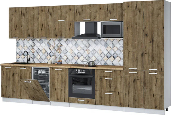 Изображение товара Кухонный гарнитур Интерлиния Мила Лайт 3.7-ПМ4 (дуб веллингтон/дуб веллингтон/дуб бунратти)