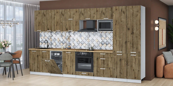 Изображение товара Кухонный гарнитур Интерлиния Мила Лайт 3.7-ПМ4 (дуб веллингтон/дуб веллингтон/дуб бунратти)