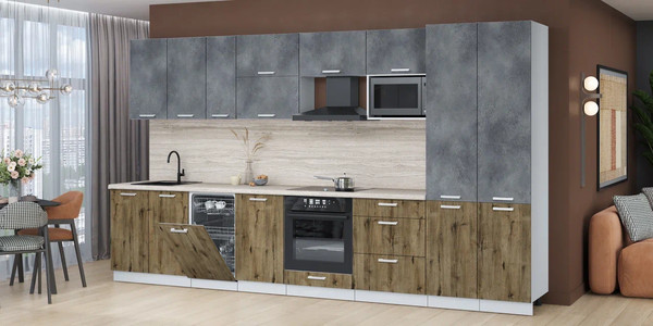 Изображение товара Кухонный гарнитур Интерлиния Мила Лайт 3.7-ПМ4  (бетон портленд/дуб веллингтон/травертин серый)