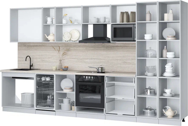 Изображение товара Кухонный гарнитур Интерлиния Мила Лайт 3.7-ПМ4  (бетон лайт/бетон портленд/белый гранит)