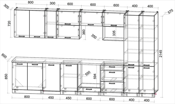 Изображение товара Кухонный гарнитур Интерлиния Мила Лайт 3.7-ПМ4  (бетон лайт/бетон портленд/белый гранит)