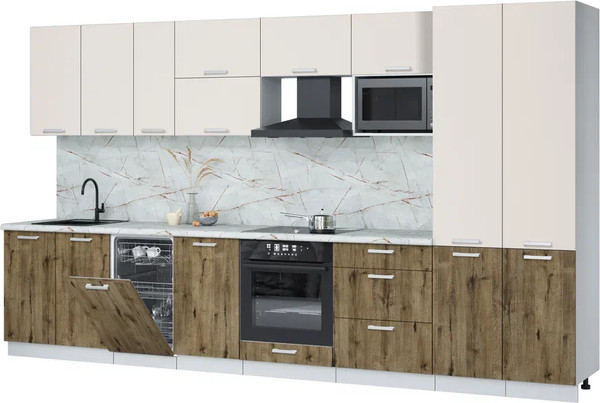 Изображение товара Кухонный гарнитур Интерлиния Мила Лайт 3.7-ПМ4  (персидский жемчуг/дуб веллингтон/серый каспий)