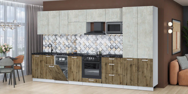 Изображение товара Кухонный гарнитур Интерлиния Мила Лайт 3.7-ПМ4 (бетон лайт/дуб веллингтон/кастилло темный)