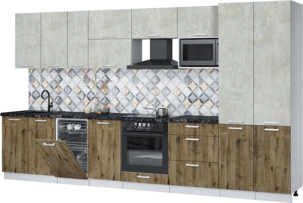 Изображение товара Кухонный гарнитур Интерлиния Мила Лайт 3.7-ПМ4 (бетон лайт/дуб веллингтон/кастилло темный)