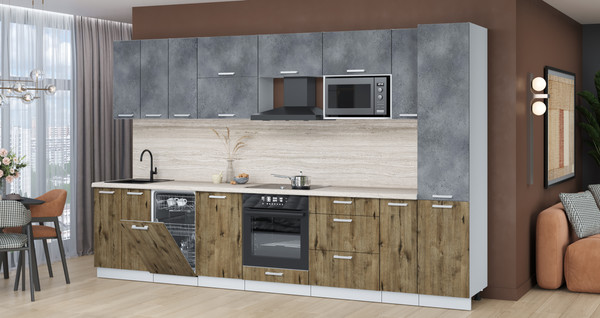 Изображение товара Кухонный гарнитур Интерлиния Мила Лайт 3.4-ПМ4 (бетон портленд/дуб веллингтон/травертин серый)