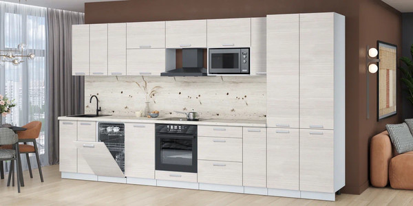 Изображение товара Кухонный гарнитур Интерлиния Мила Лайт 3.8-ПМ4  (вудлайн кремовый/вудлайн кремовый/бискайская сосна)