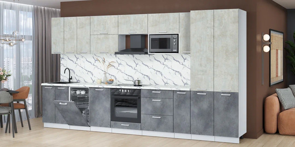 Изображение товара Кухонный гарнитур Интерлиния Мила Лайт 3.8-ПМ4  (бетон лайт/бетон портленд/белый гранит)