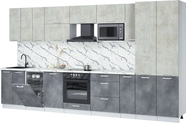 Изображение товара Кухонный гарнитур Интерлиния Мила Лайт 3.8-ПМ4  (бетон лайт/бетон портленд/белый гранит)