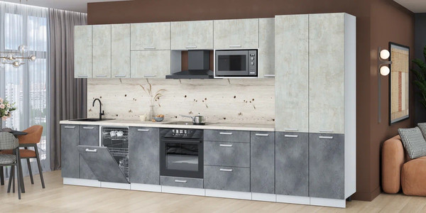 Изображение товара Кухонный гарнитур Интерлиния Мила Лайт 3.8-ПМ4  (бетон лайт/бетон портленд/бискайская сосна)