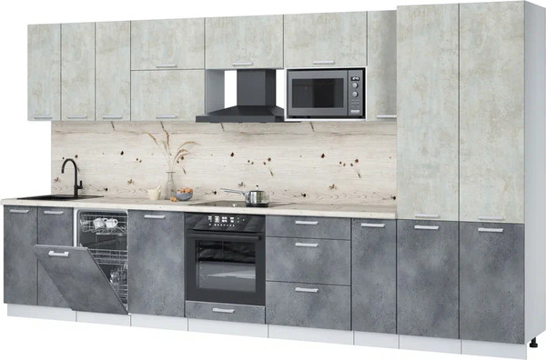 Изображение товара Кухонный гарнитур Интерлиния Мила Лайт 3.8-ПМ4  (бетон лайт/бетон портленд/бискайская сосна)