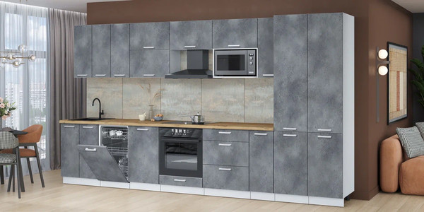 Изображение товара Кухонный гарнитур Интерлиния Мила Лайт 3.8-ПМ4  (бетон портленд/бетон портленд/дуб бунратти)