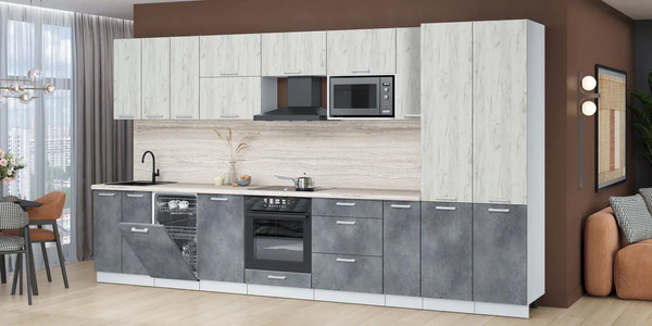 Изображение товара Кухонный гарнитур Интерлиния Мила Лайт 3.8-ПМ4  (дуб белый/бетон портленд/травертни)