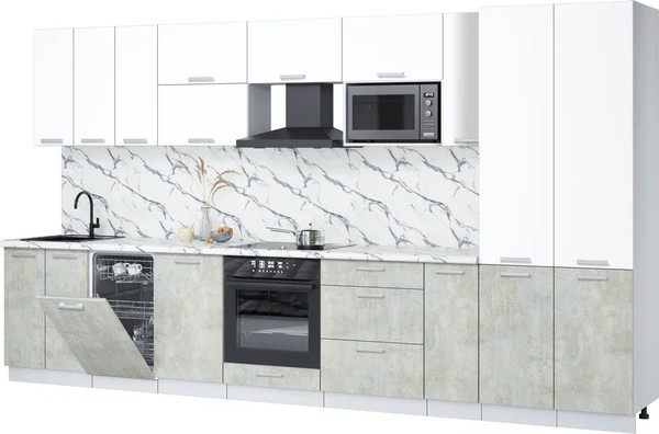 Изображение товара Кухонный гарнитур Интерлиния Мила Лайт 3.8-ПМ4 ( белый платинум/бетон лайт/белый гранит)