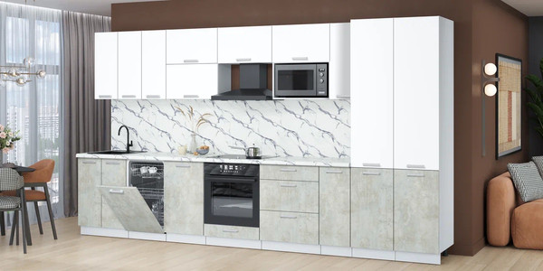 Изображение товара Кухонный гарнитур Интерлиния Мила Лайт 3.8-ПМ4 ( белый платинум/бетон лайт/белый гранит)