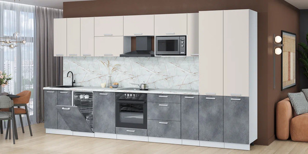 Изображение товара Кухонный гарнитур Интерлиния Мила Лайт 3.8-ПМ4 ( персидский жемчуг/бетон портленд/серый каспий)