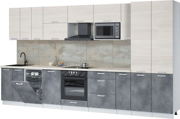 Изображение товара Кухонный гарнитур Интерлиния Мила Лайт 3.8-ПМ4  (вудлайн кремовый/бетон портленд/бискайская сосна)