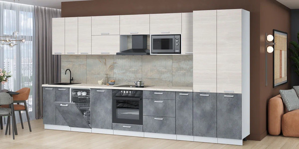 Изображение товара Кухонный гарнитур Интерлиния Мила Лайт 3.8-ПМ4  (вудлайн кремовый/бетон портленд/бискайская сосна)