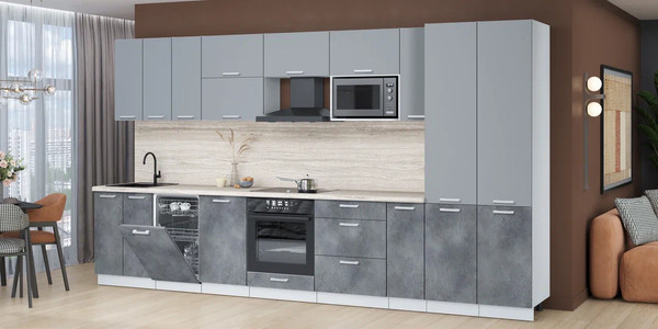 Изображение товара Кухонный гарнитур Интерлиния Мила Лайт 3.8-ПМ4  (серебро/бетон портленд/травертин серый)