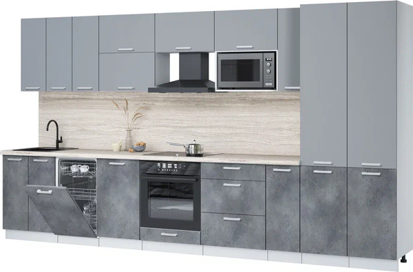 Изображение товара Кухонный гарнитур Интерлиния Мила Лайт 3.8-ПМ4  (серебро/бетон портленд/травертин серый)
