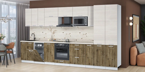 Изображение товара Кухонный гарнитур Интерлиния Мила Лайт 3.8-ПМ4  (вудлайн кремовый/дуб веллингтон/бискайская сосна)