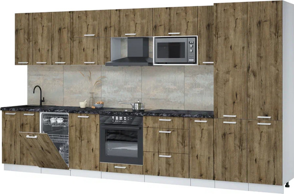 Изображение товара Кухонный гарнитур Интерлиния Мила Лайт 3.8-ПМ4  (дуб веллингтон/дуб веллингтон/кастилло темный)