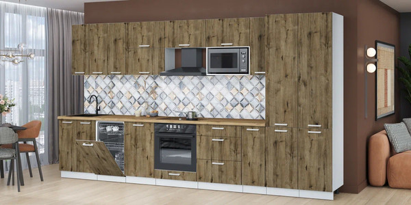 Изображение товара Кухонный гарнитур Интерлиния Мила Лайт 3.8-ПМ4 ( дуб веллингтон/дуб веллингтон/дуб бунратти)