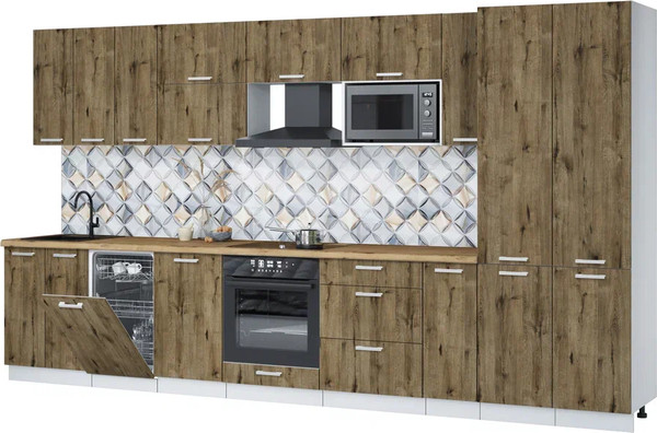 Изображение товара Кухонный гарнитур Интерлиния Мила Лайт 3.8-ПМ4 ( дуб веллингтон/дуб веллингтон/дуб бунратти)