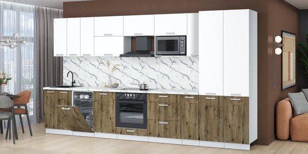 Изображение товара Кухонный гарнитур Интерлиния Мила Лайт 3.8-ПМ4  (белый платинум/дуб веллингтон/белый гранит)