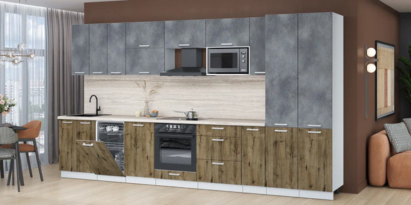 Изображение товара Кухонный гарнитур Интерлиния Мила Лайт 3.8-ПМ4  (бетон портленд/дуб веллингтон/травертин серый)