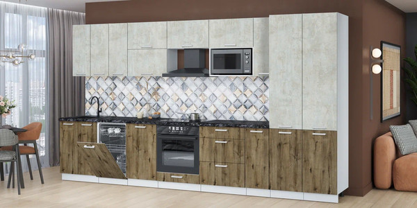 Изображение товара Кухонный гарнитур Интерлиния Мила Лайт 3.8-ПМ4  (бетон лайт/дуб веллингтон/кастилло темный)