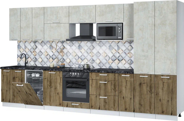 Изображение товара Кухонный гарнитур Интерлиния Мила Лайт 3.8-ПМ4  (бетон лайт/дуб веллингтон/кастилло темный)