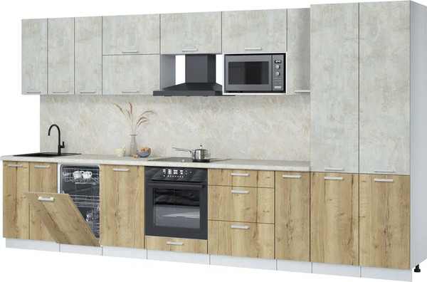 Изображение товара Кухонный гарнитур Интерлиния Мила Лайт 3.8-ПМ4  (бетон лайт/дуб золотой/опал светлый)